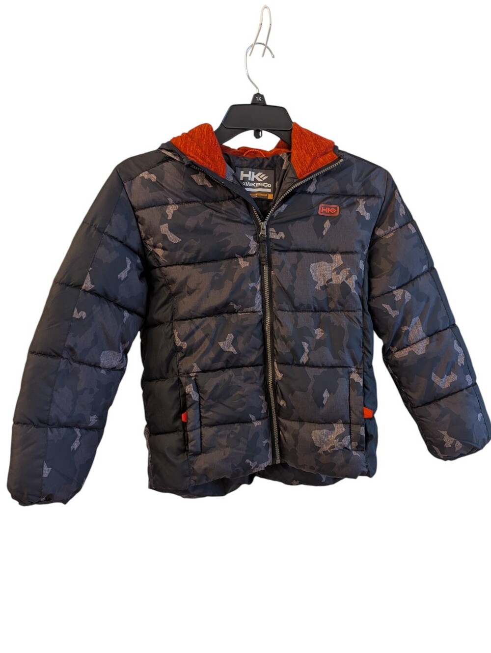 HK Kids' Grey/Black Camouflage Puffer Jacket with Black Lining